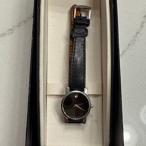 Movado Black Leather Strap Watch